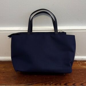 J McLaughlin Small Women's Navy Blue Nylon & Leather Tote Bag Top Handle